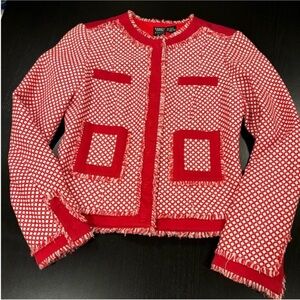 WORTH NEW Snap Front Jacket Red White Womens 4 Tailored Luxury Couture Office